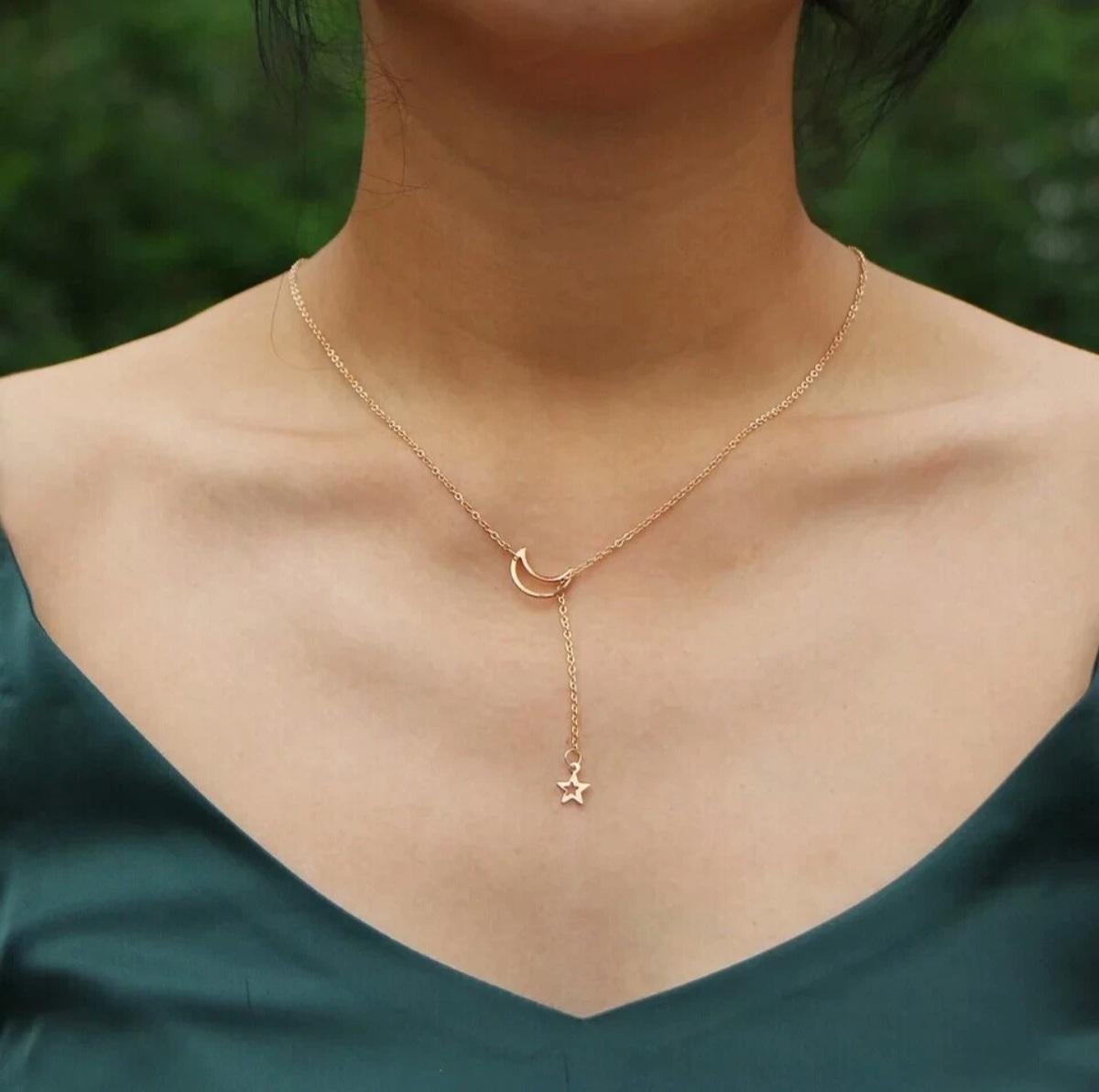 Hollow Moon Star Pendant 925 Sterling Silver Necklace Fashion Women Wedding Gift For Sale 6