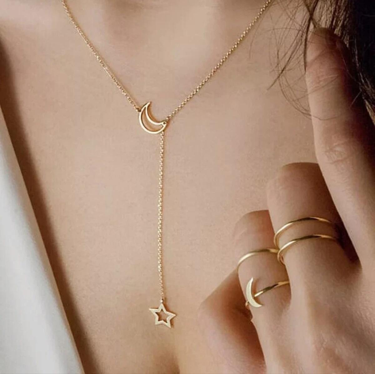 Hollow Moon Star Pendant 925 Sterling Silver Necklace Fashion Women Wedding Gift For Sale 1