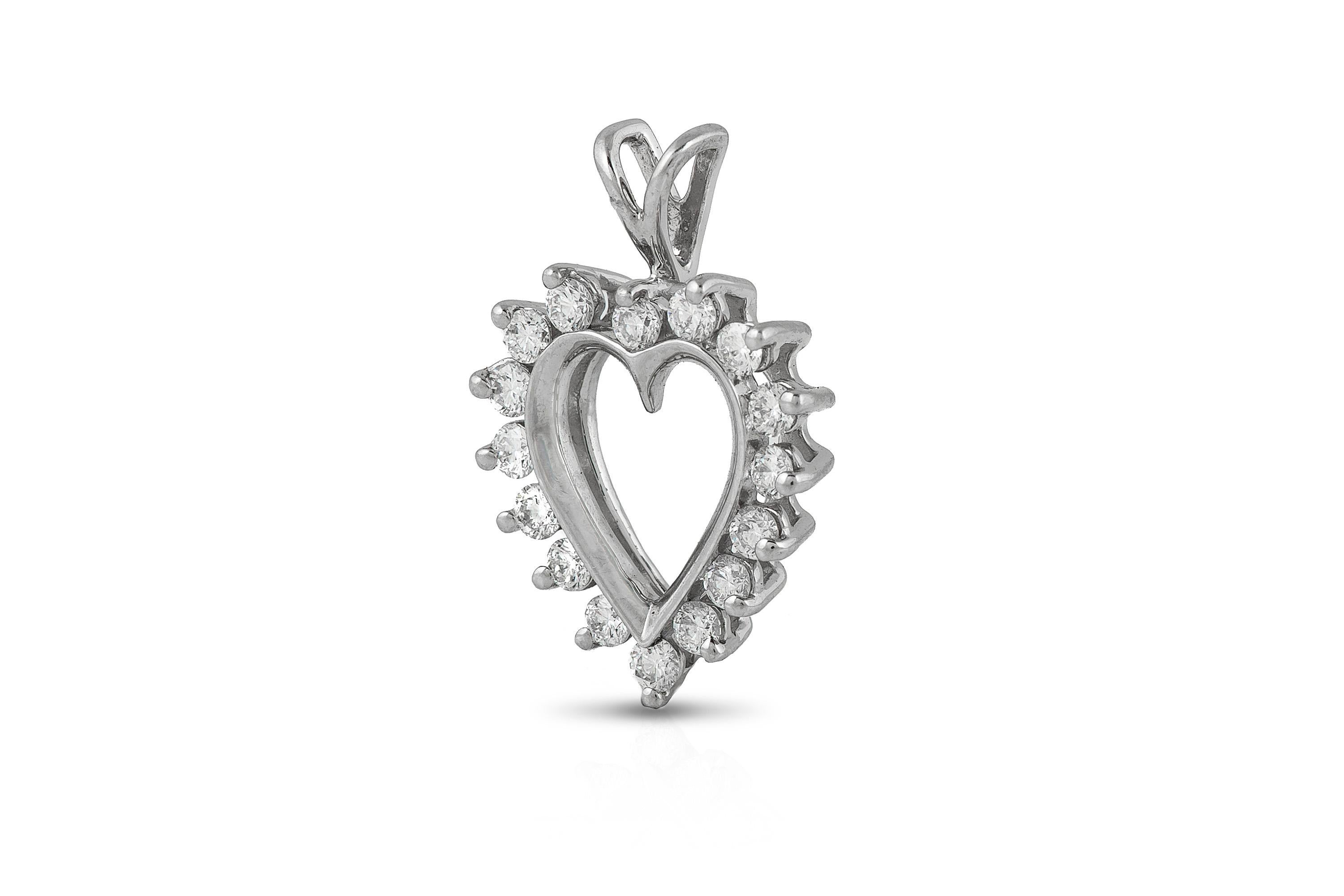 Round Cut Hollow Platinum with Diamonds Heart Pendant For Sale