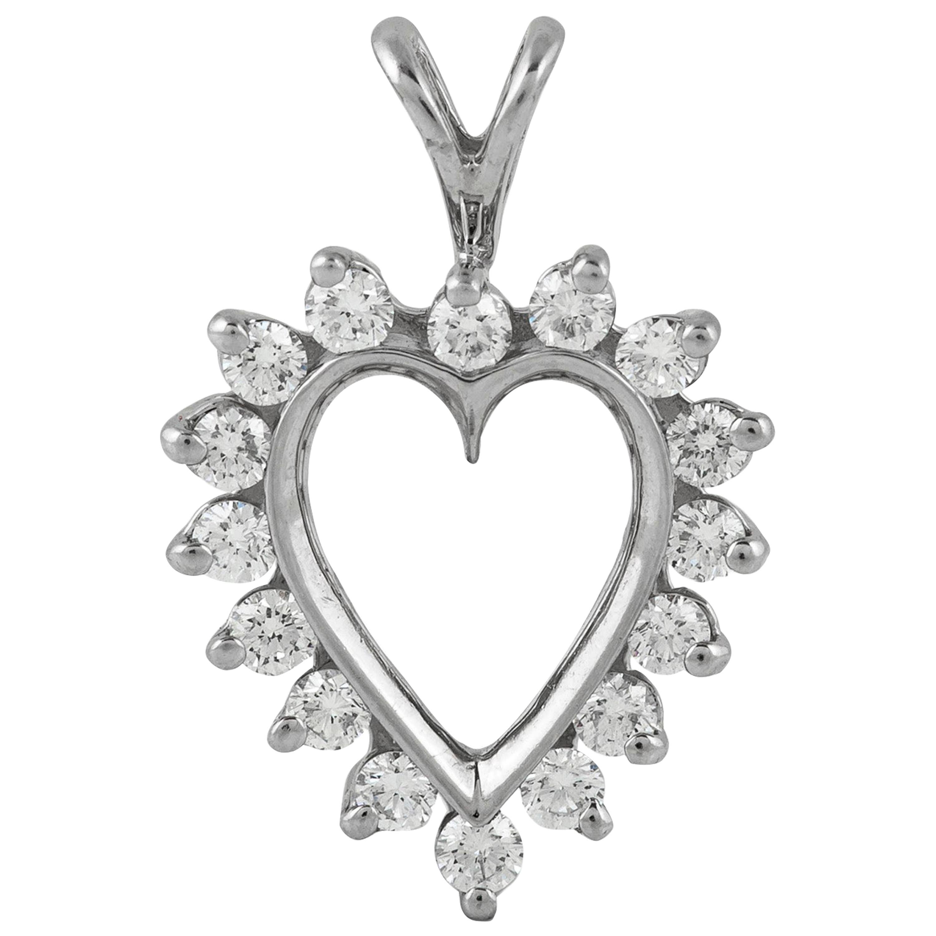 Hollow Platinum with Diamonds Heart Pendant For Sale