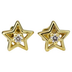 Boucles d'oreilles étoile creuse en or massif 18 carats pour filles (enfants)