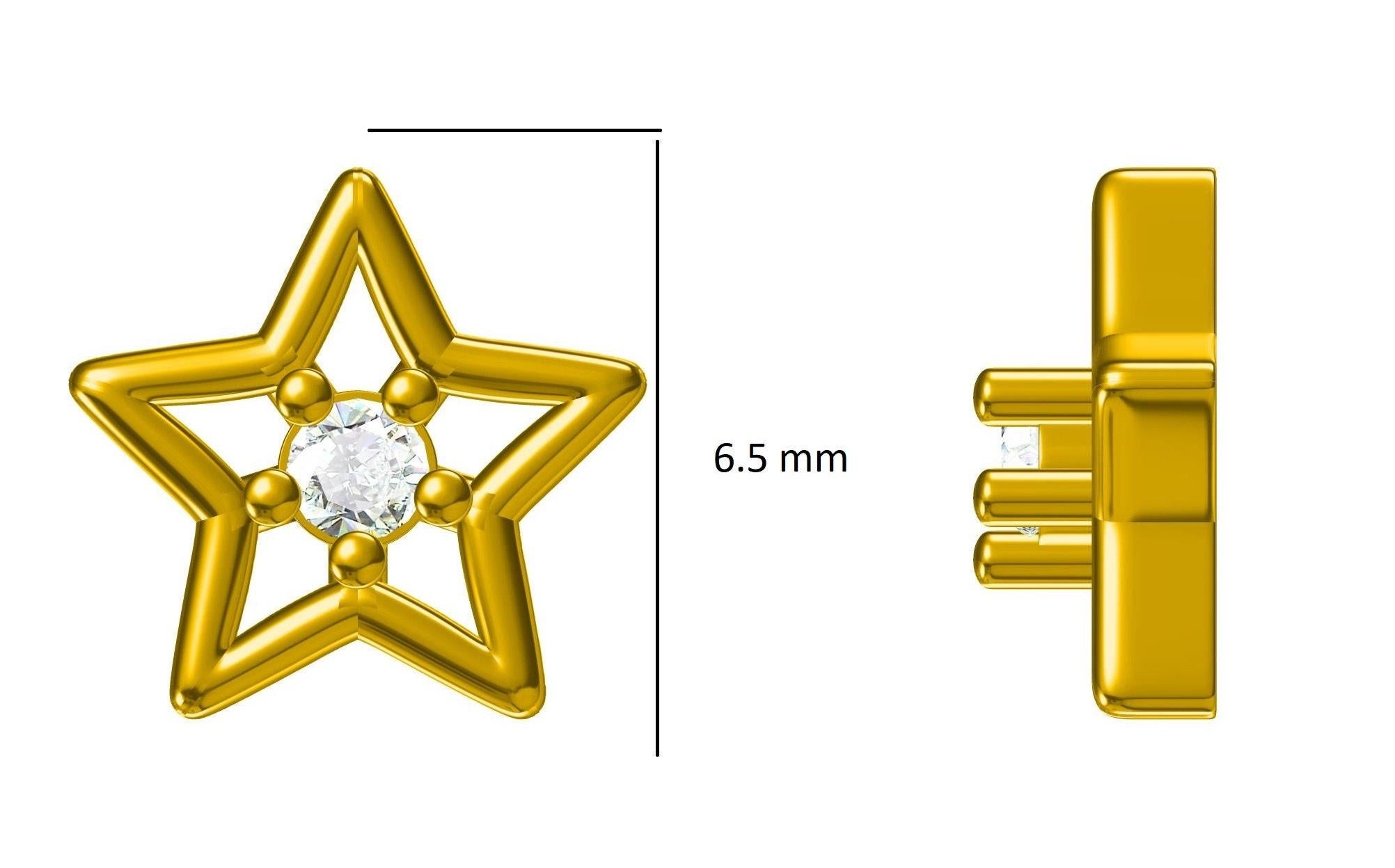 Hollow Star Diamond Stud Earrings in 14k Solid Gold (Certified) For Sale 2
