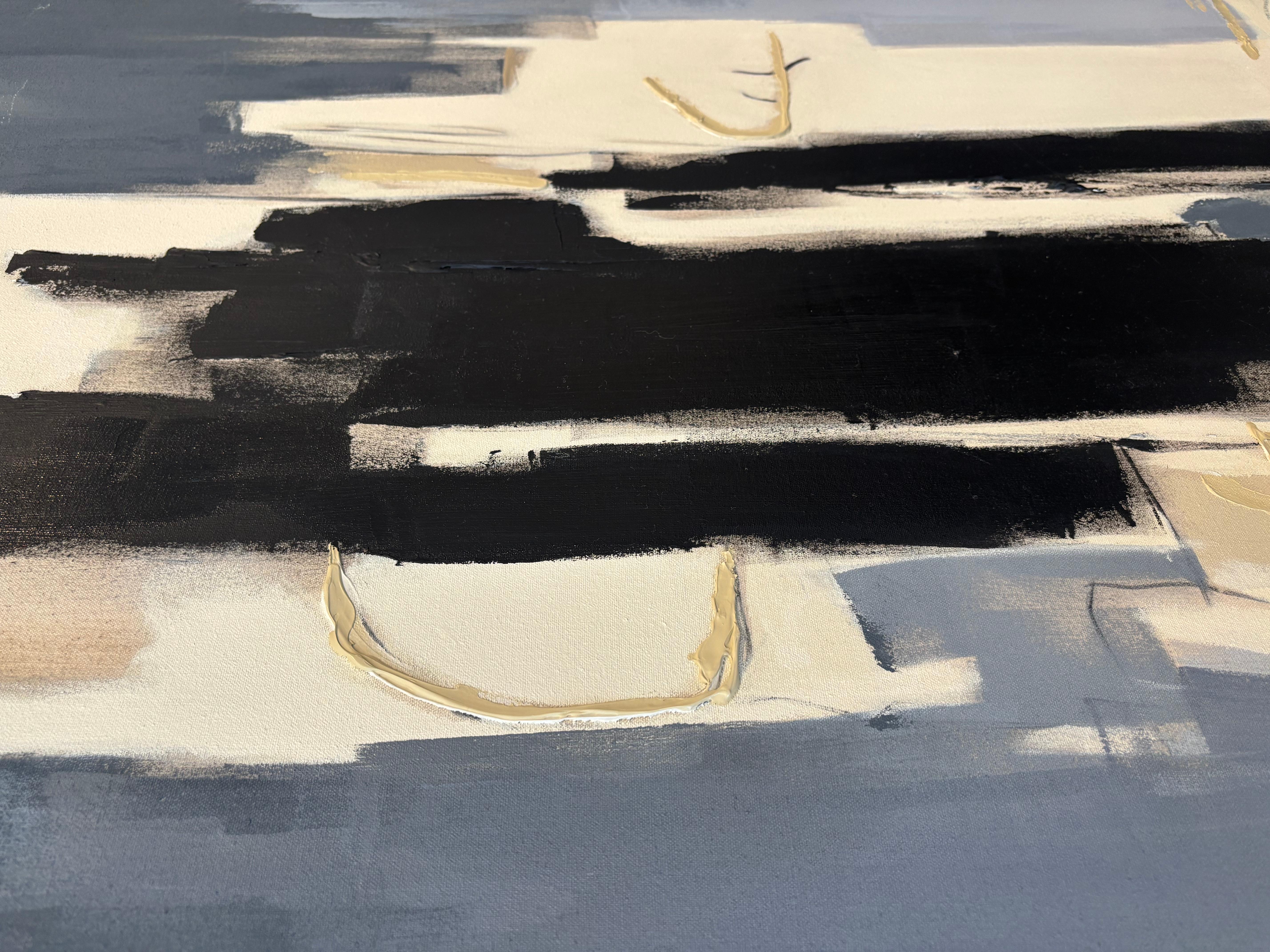 Entre Le Bleu (Grau), Abstract Painting, von Holly Addi