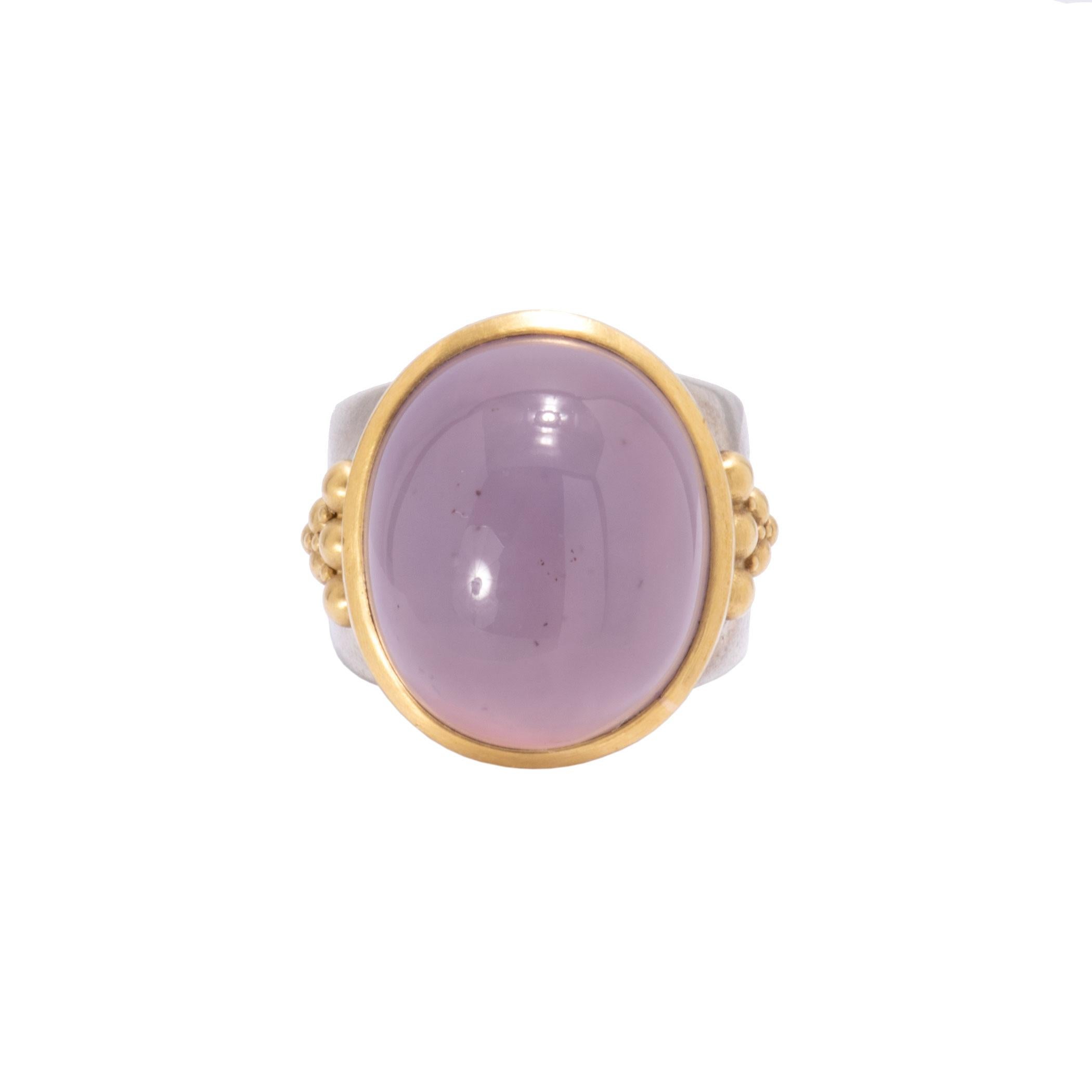 Contemporary Holly Agate Dome Ring in Sterling Silver and 22 Karat Gold For Sale
