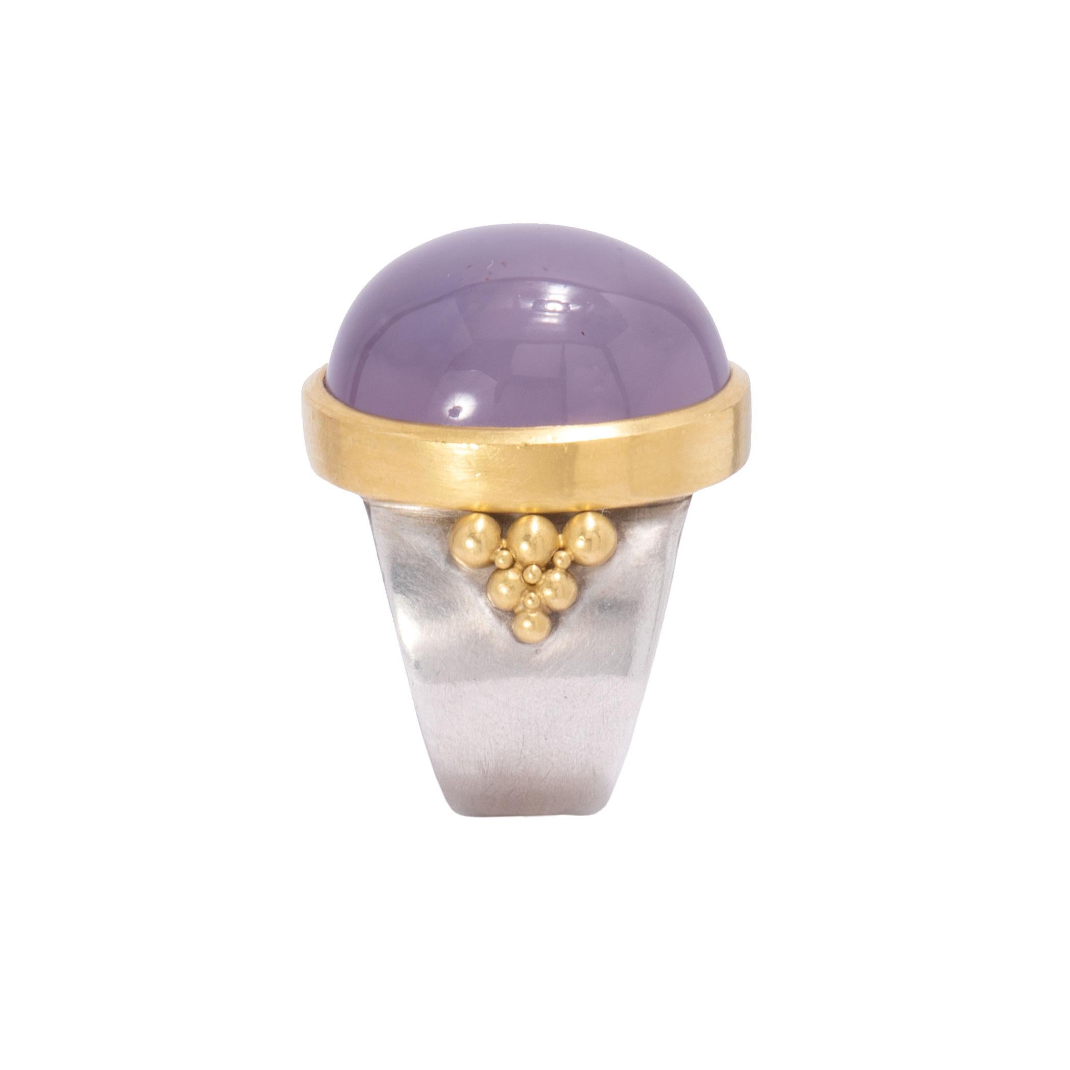 Women's or Men's Holly Agate Dome Ring in Sterling Silver and 22 Karat Gold For Sale