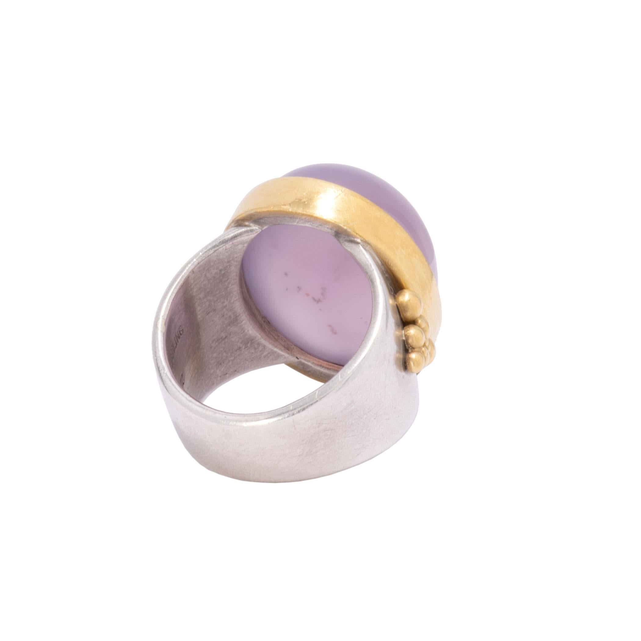 Holly Agate Dome Ring in Sterling Silver and 22 Karat Gold For Sale 1