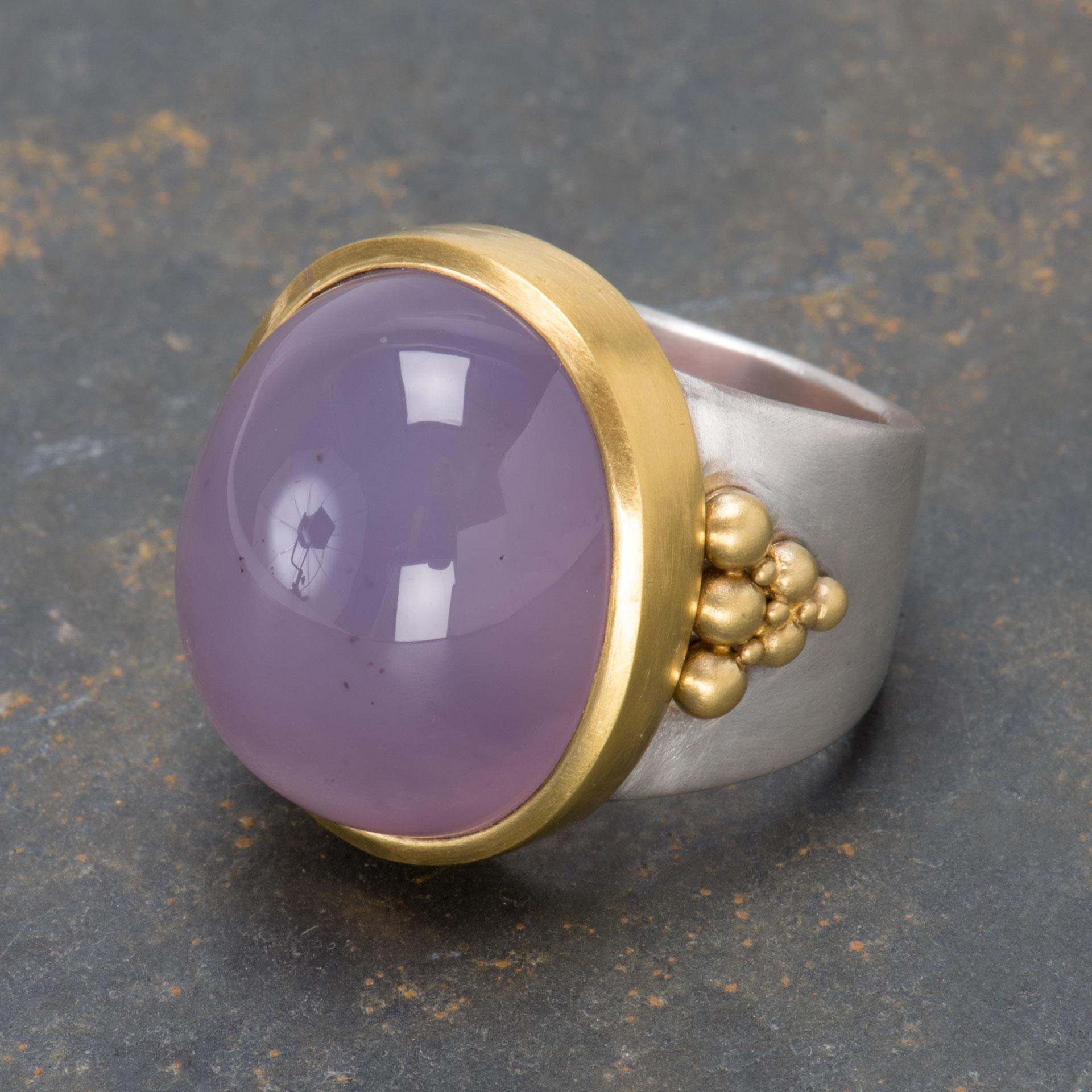 Holly Agate Dome Ring in Sterling Silver and 22 Karat Gold For Sale 2