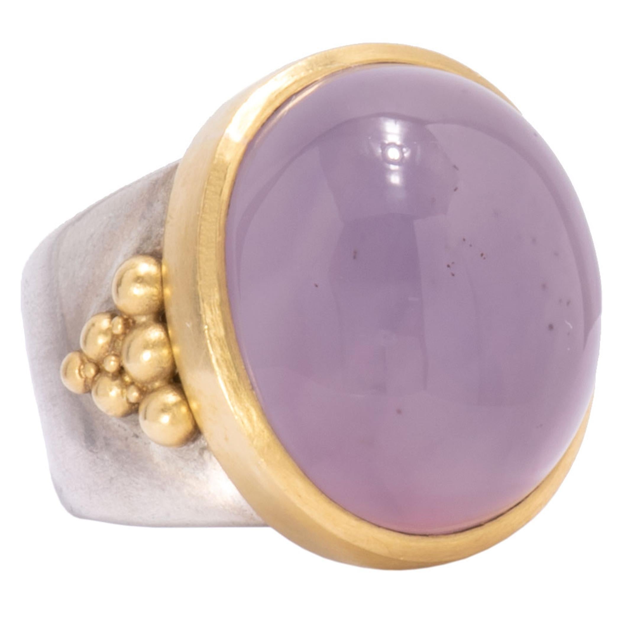Holly Agate Dome Ring in Sterling Silver and 22 Karat Gold For Sale