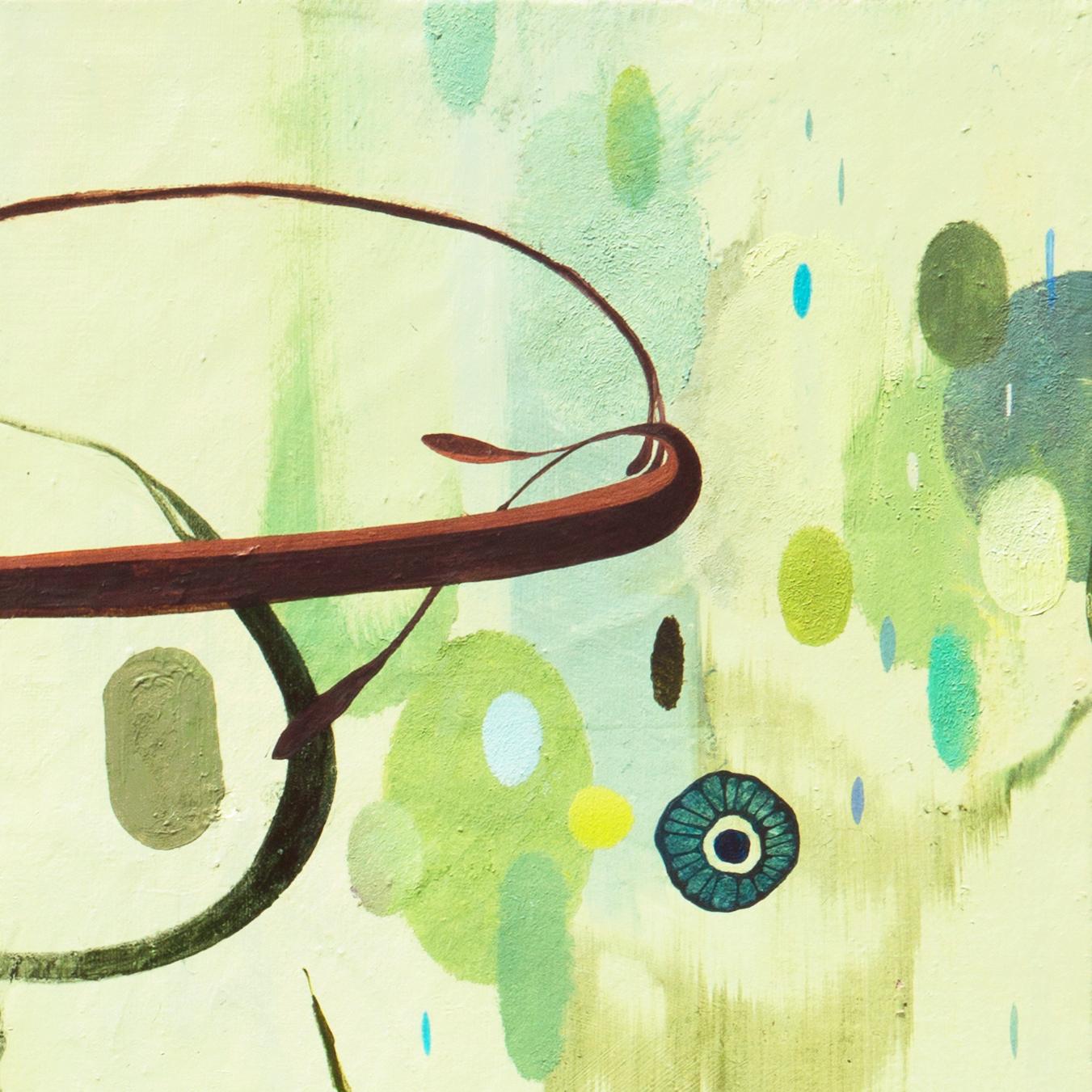 'Abstract in Jade and Light Green', Woman Artist - Yellow Abstract Painting by Holly Blake