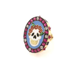 Holly Dyment Gold, Enamel and Gemset Skull Ring