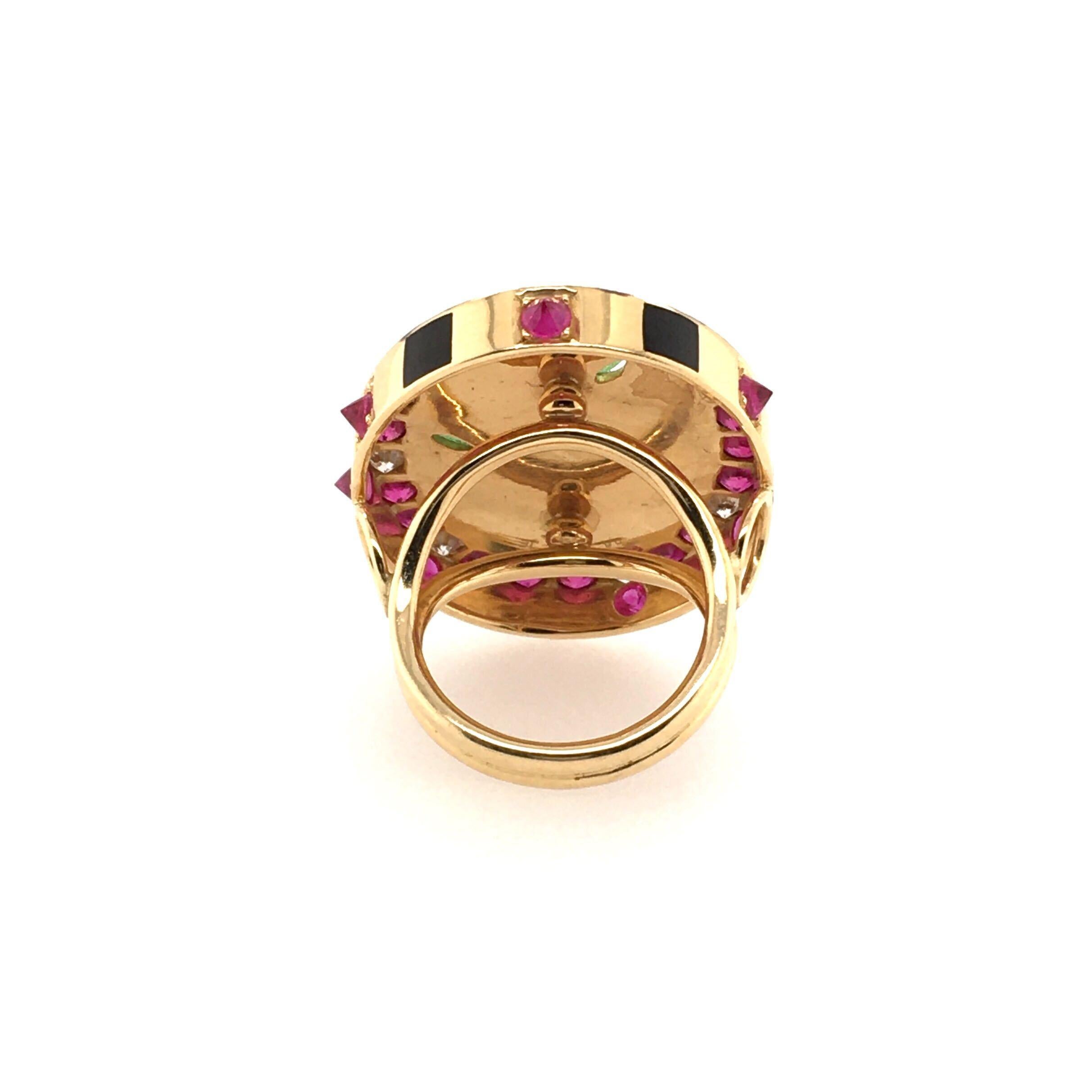 Holly Dyment Gold, Enamel and Gemset Skull Ring In Excellent Condition In New York, NY