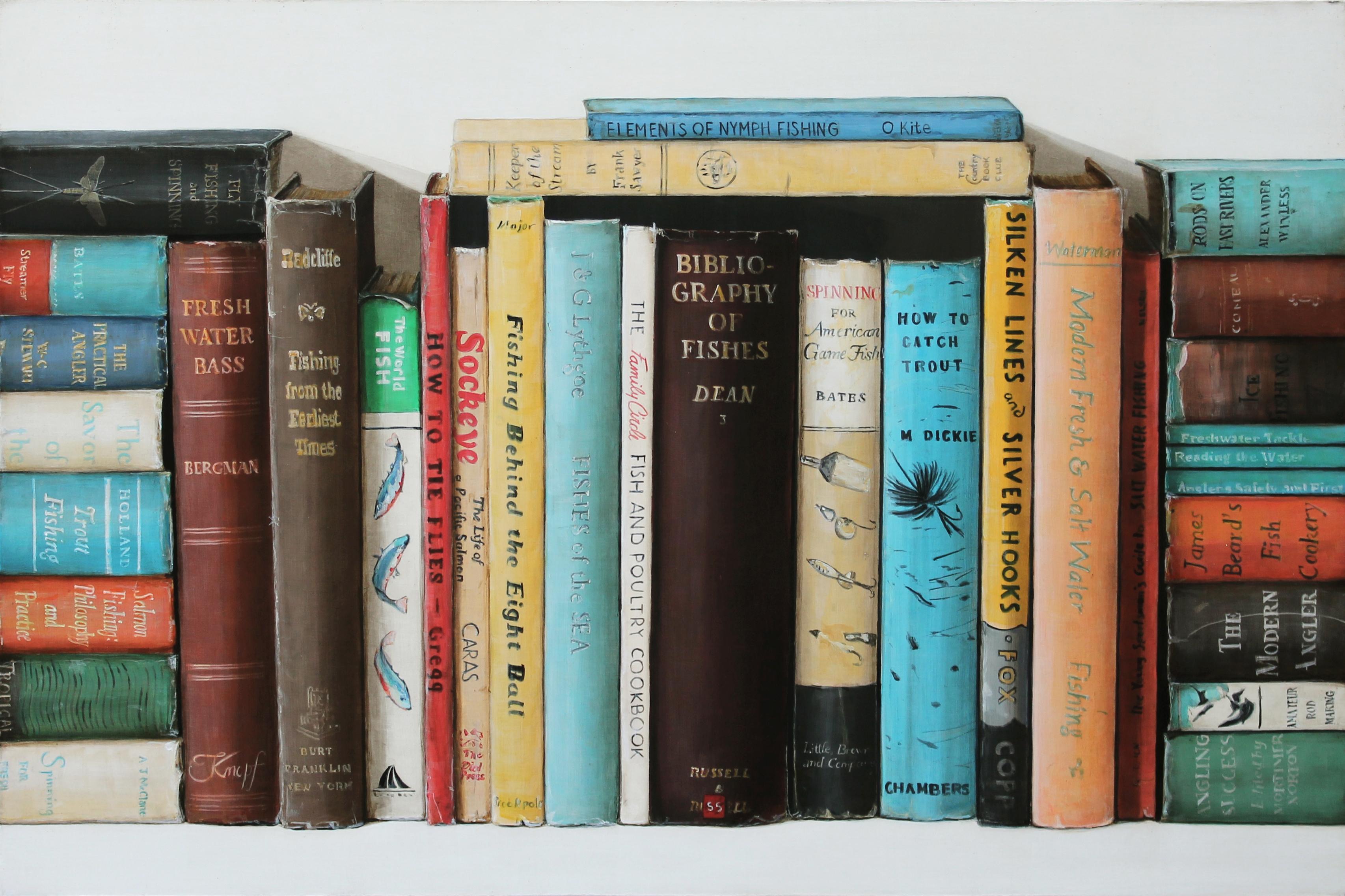 Holly Farrell Still-Life Painting - Fishing Books