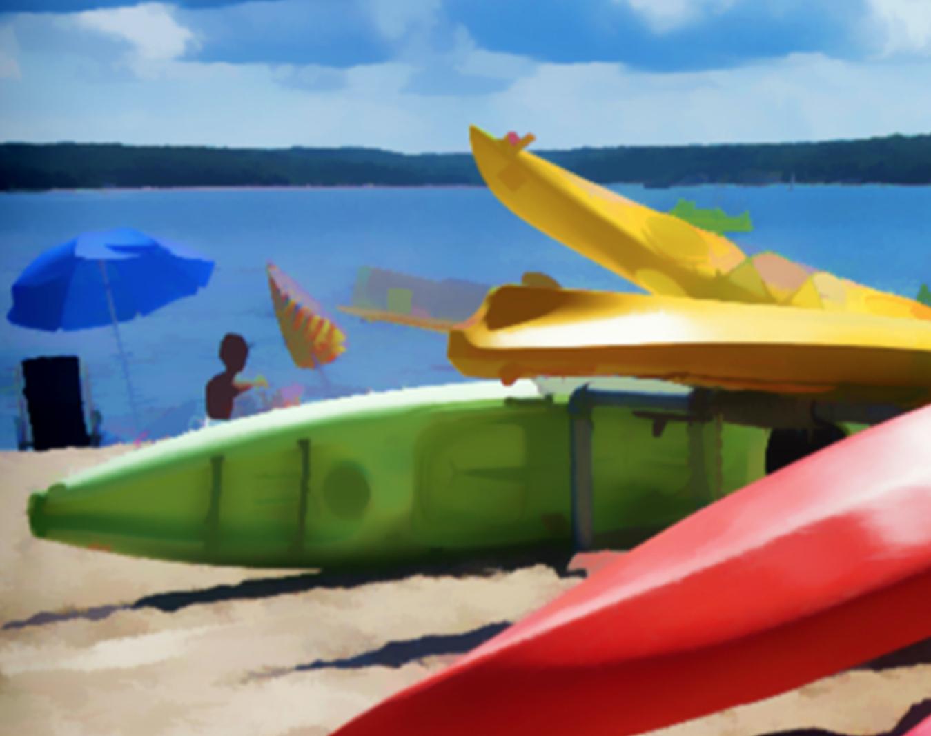 Kayaks At Bay, Crab Meadow, Northport, LI: zeitgenössische Fotografie – Photograph von Holly Gordon