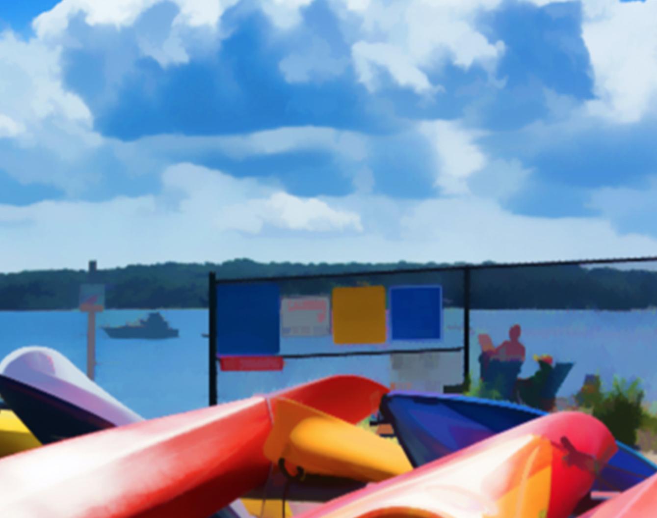 Kayaks At Bay, Crab Meadow, Northport, LI: zeitgenössische Fotografie (Zeitgenössisch), Photograph, von Holly Gordon