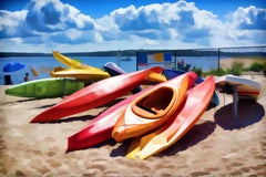 Kayaks At Bay, Crab Meadow, Northport, LI : contemporary photograph