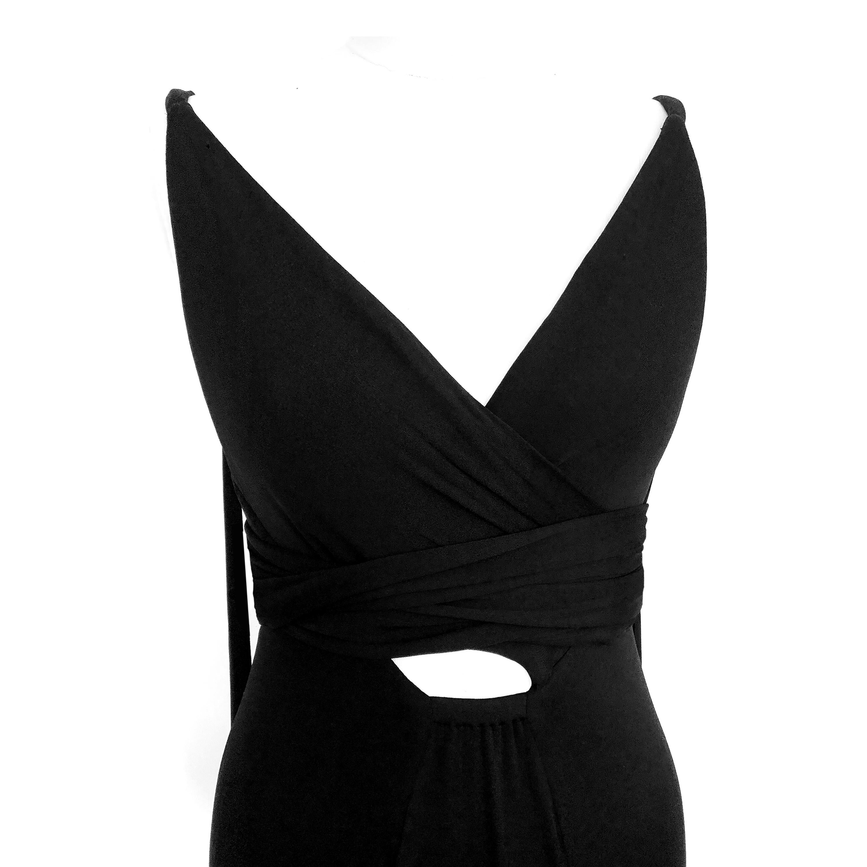 Holly Harp - Años 70 Vintage - Vestido / Bata - Envoltura en el busto + Detalle de tirantes en la espalda Negro en venta
