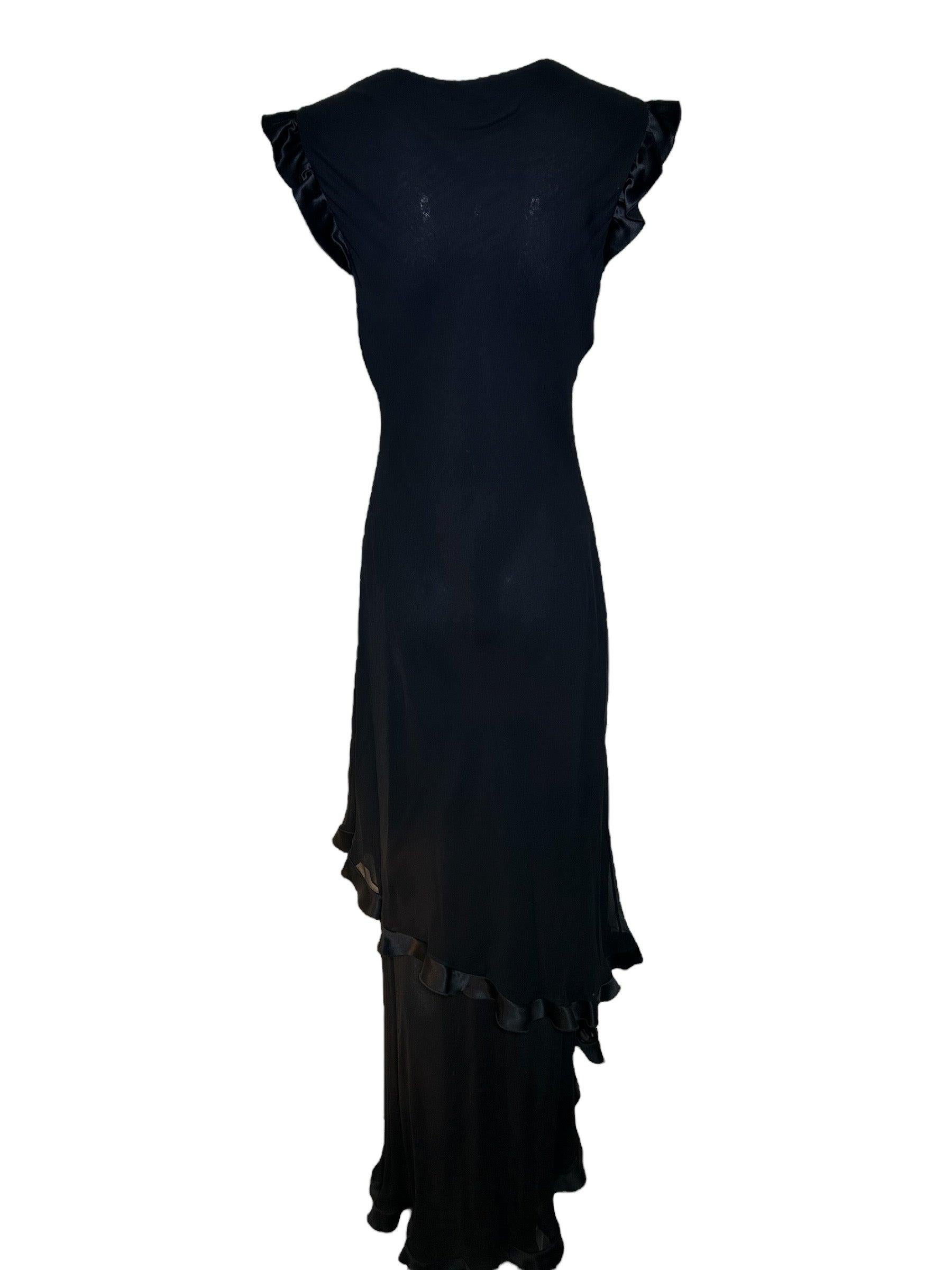Robe à volants en mousseline de soie noire coupée en biais, Holly Harp, années 1990 Bon état - En vente à Los Angeles, CA