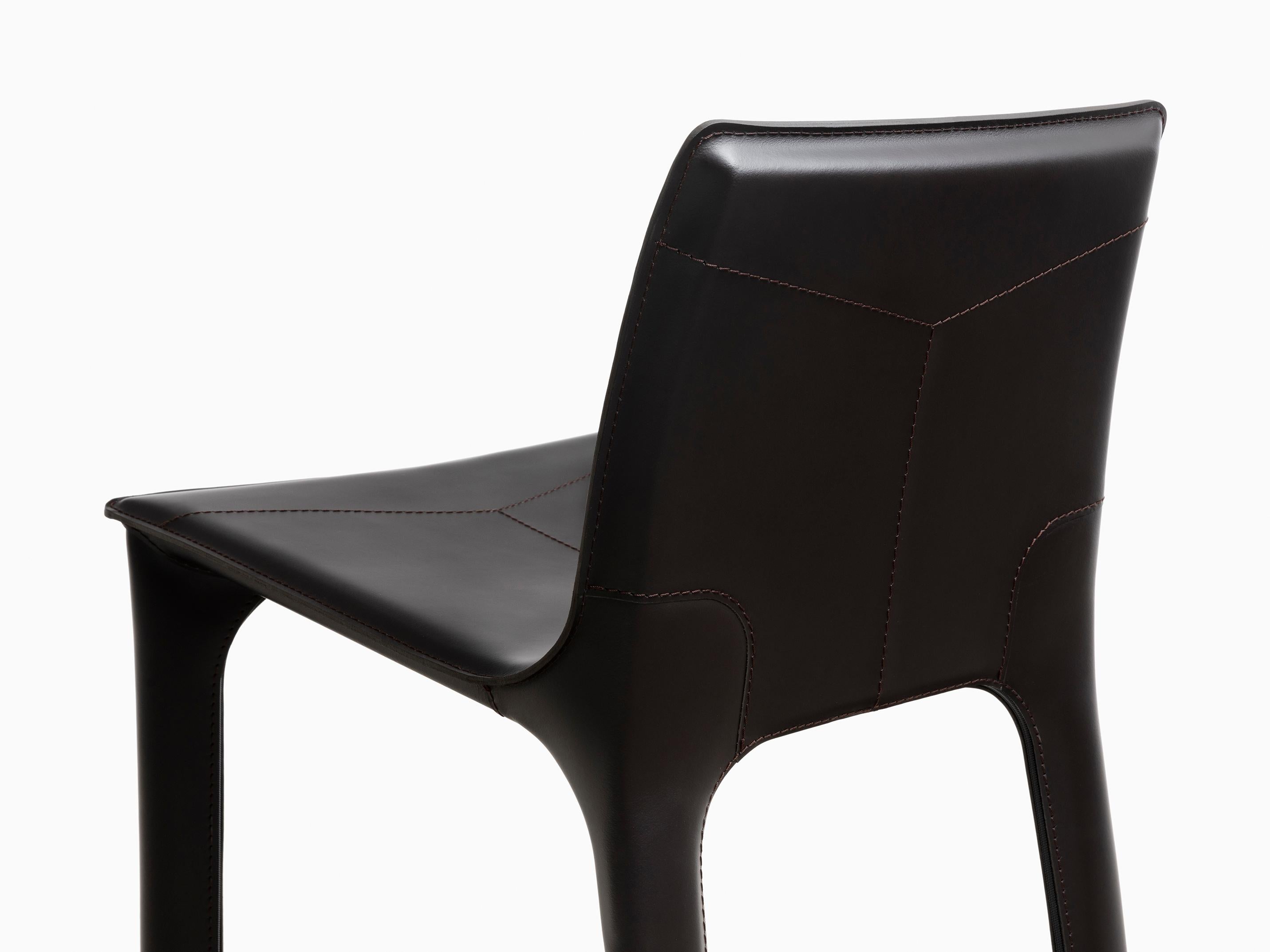 Modern HOLLY HUNT Adriatic Bar Stool in Polished Chrome and Caffe Leather Finish