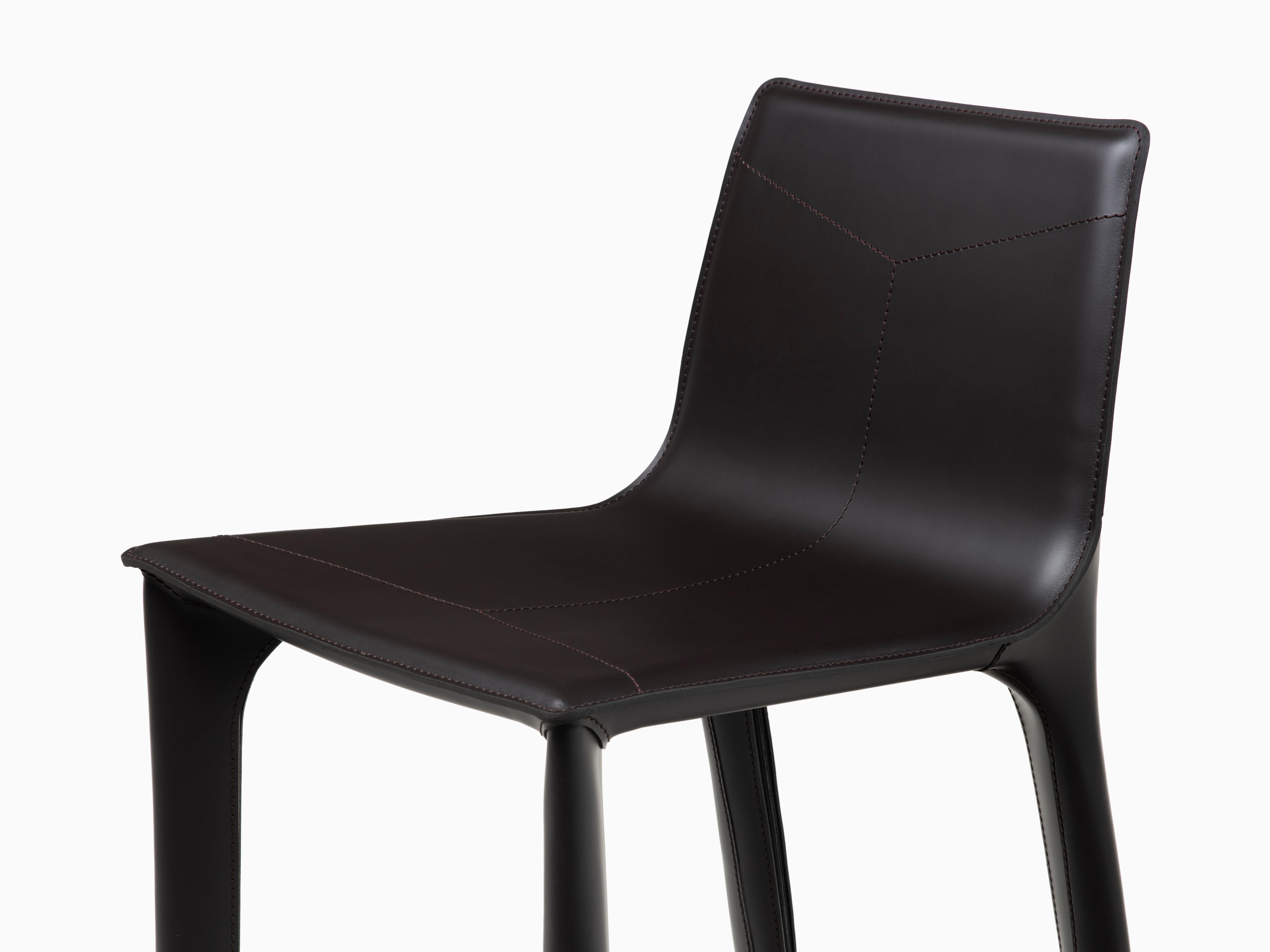 American HOLLY HUNT Adriatic Bar Stool in Polished Chrome and Caffe Leather Finish