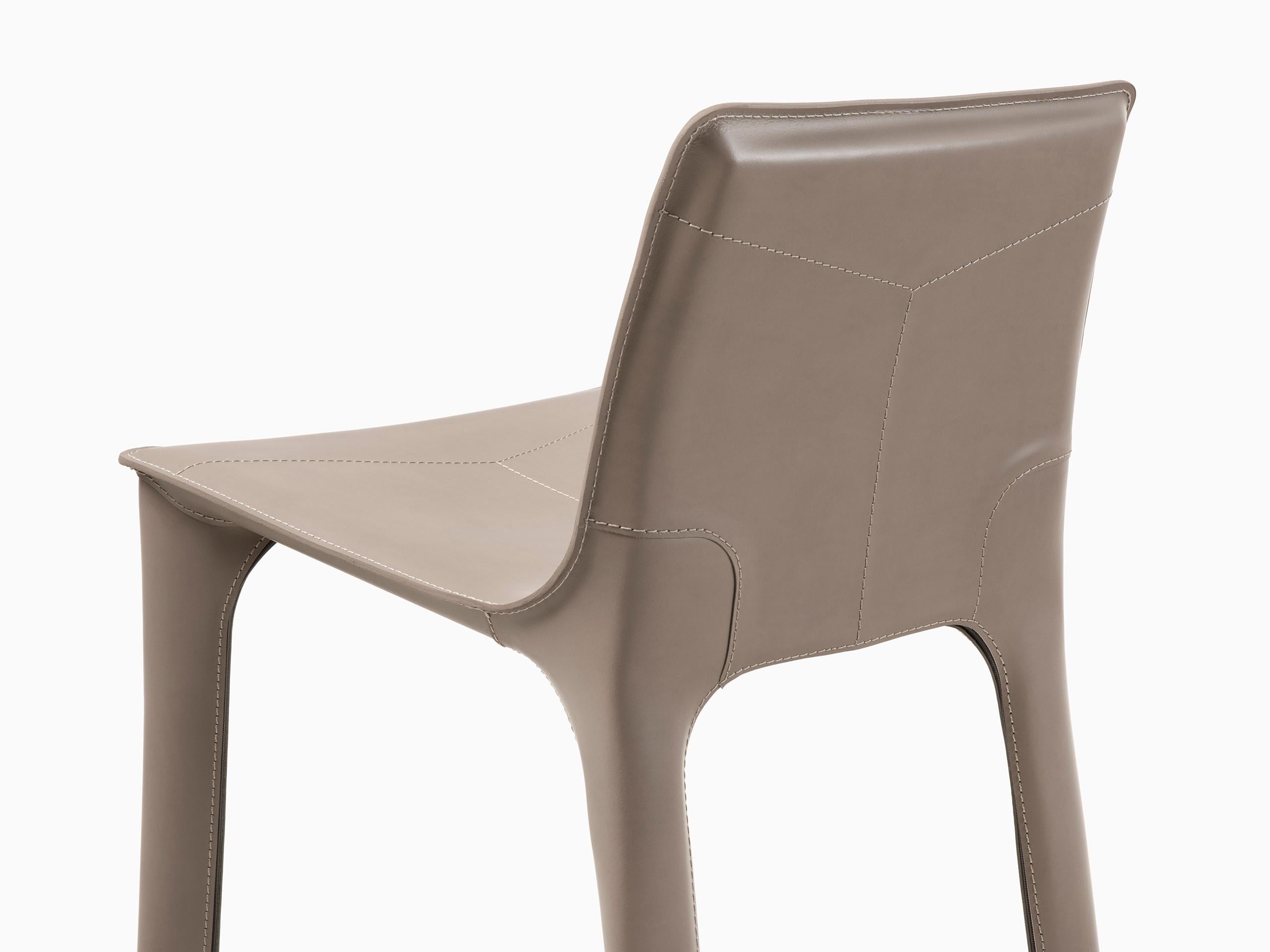 Modern HOLLY HUNT Adriatic Bar Stool in Polished Chrome and Pine Bark Leather Finish