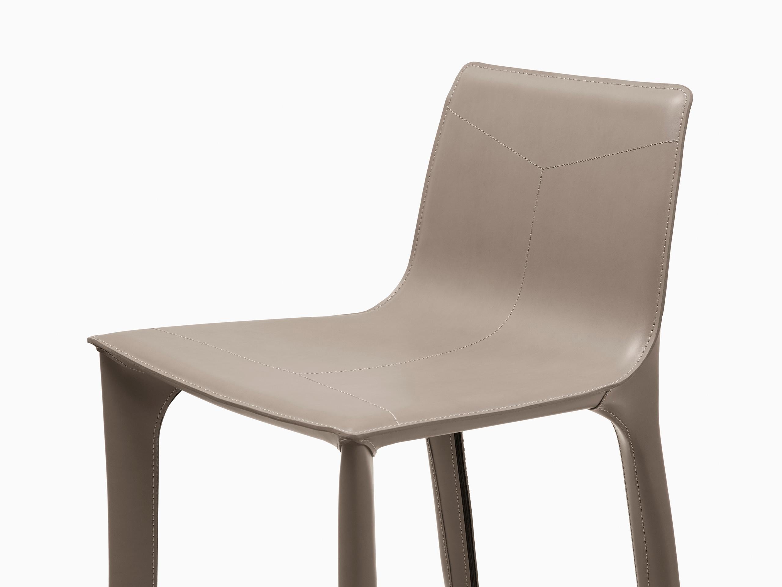 American HOLLY HUNT Adriatic Bar Stool in Polished Chrome and Pine Bark Leather Finish