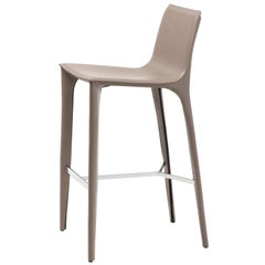 HOLLY HUNT Adriatic Bar Stool in Polished Chrome and Pine Bark Leather Finish