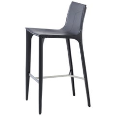 HOLLY HUNT Adriatic Bar Stool in Polished Chrome with Dark Grey Leather