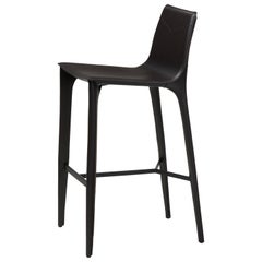 HOLLY HUNT Adriatic Barstool in Matte Black and Dark Grey Leather
