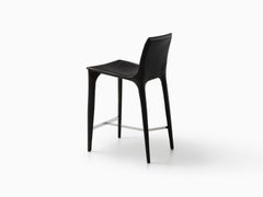 HOLLY HUNT Adriatic Counter Stool in Polished Chrome and Caffe Leather Finish