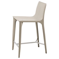 HOLLY HUNT Adriatic Counter Stool in Polished Chrome and Ice Grey Leather Finish