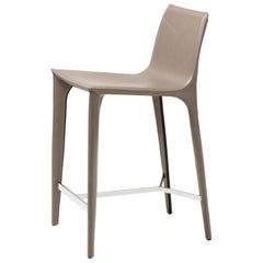 HOLLY HUNT Adriatic Counter Stool in Polished Chrome and Pine Bark Leather
