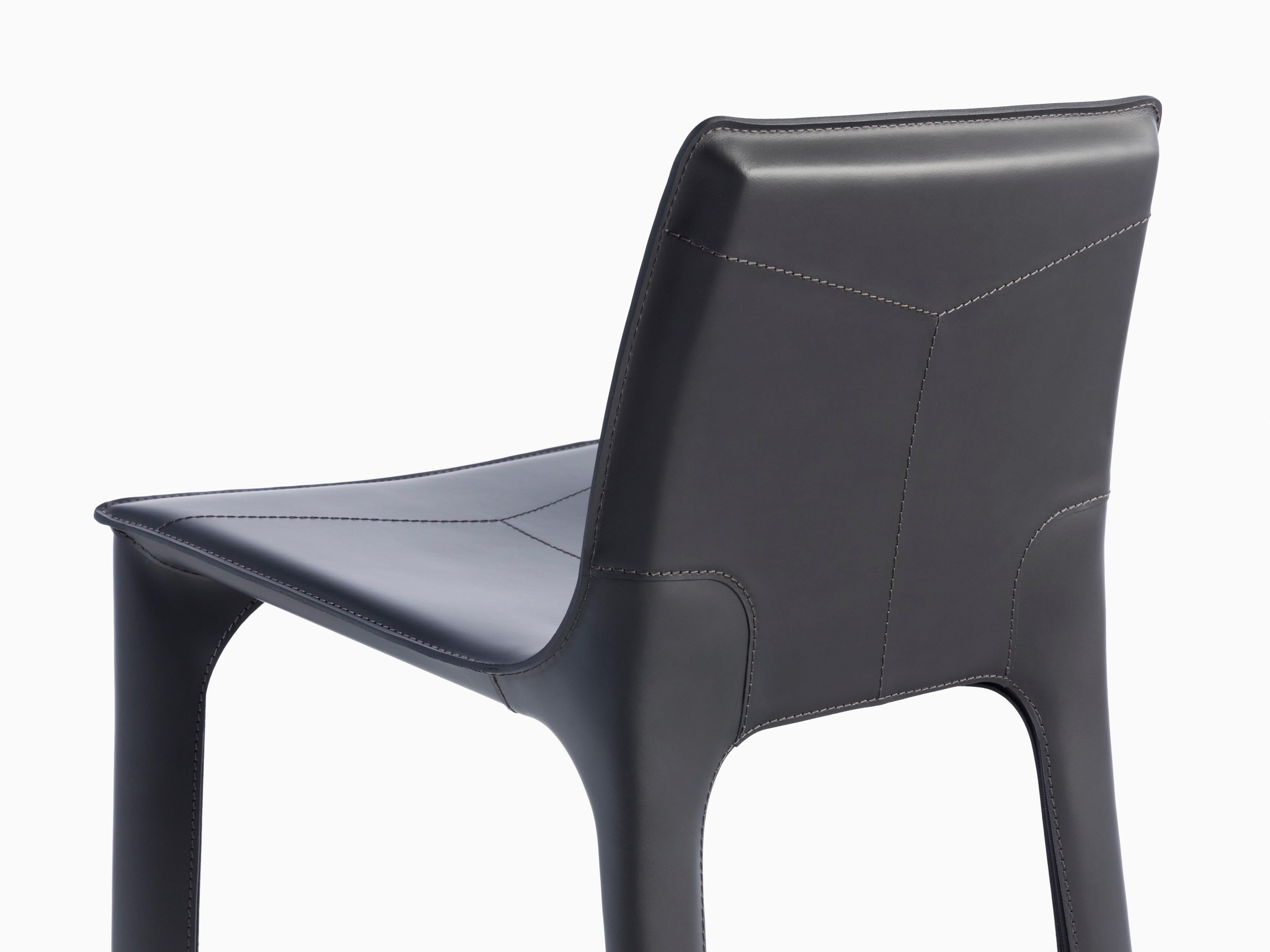 Modern HOLLY HUNT Adriatic Counterstool in Matte Black and Dark Grey Leather