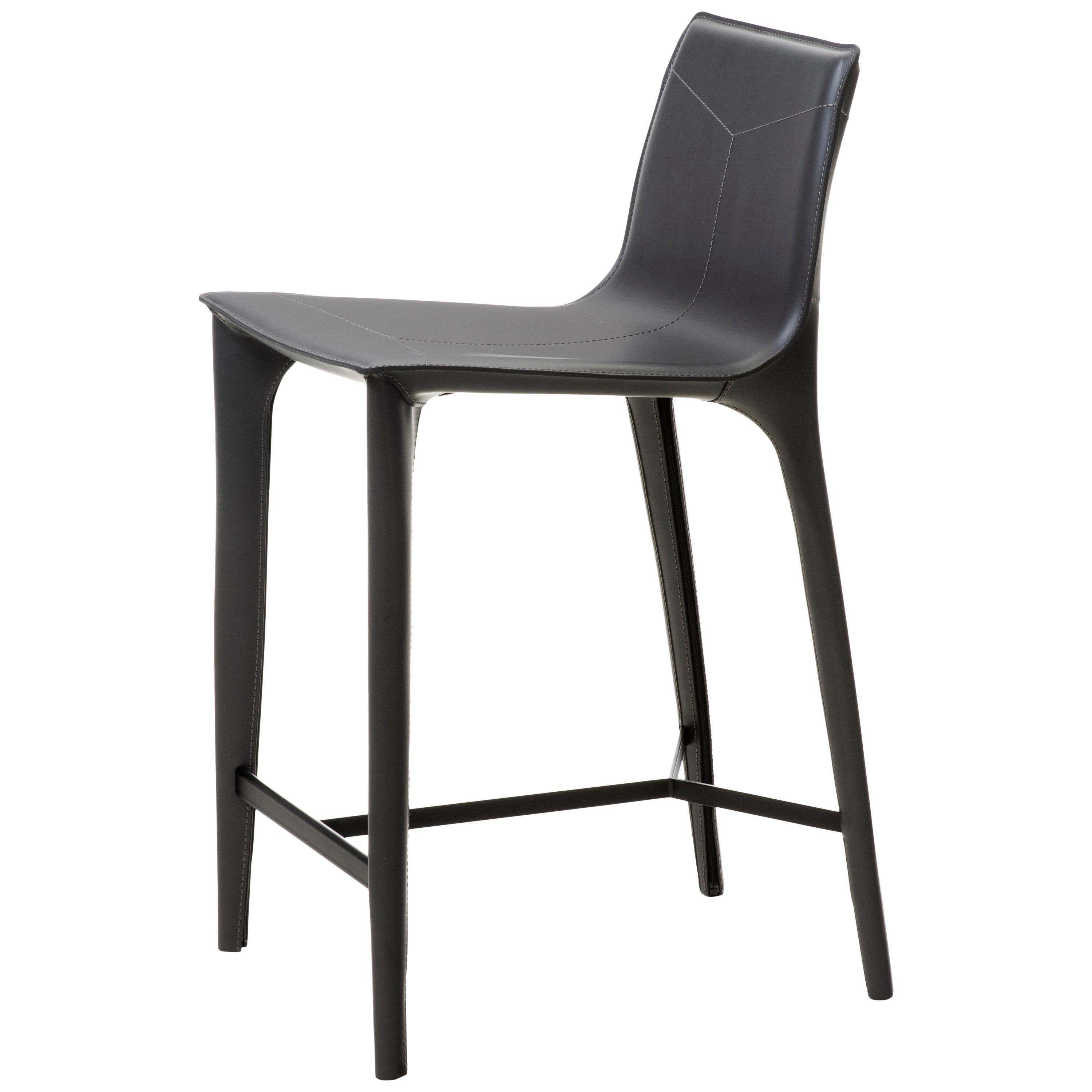 HOLLY HUNT Adriatic Counterstool in Matte Black and Dark Grey Leather