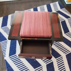 Holly Hunt African Mahogany Upholstered Storage Stool