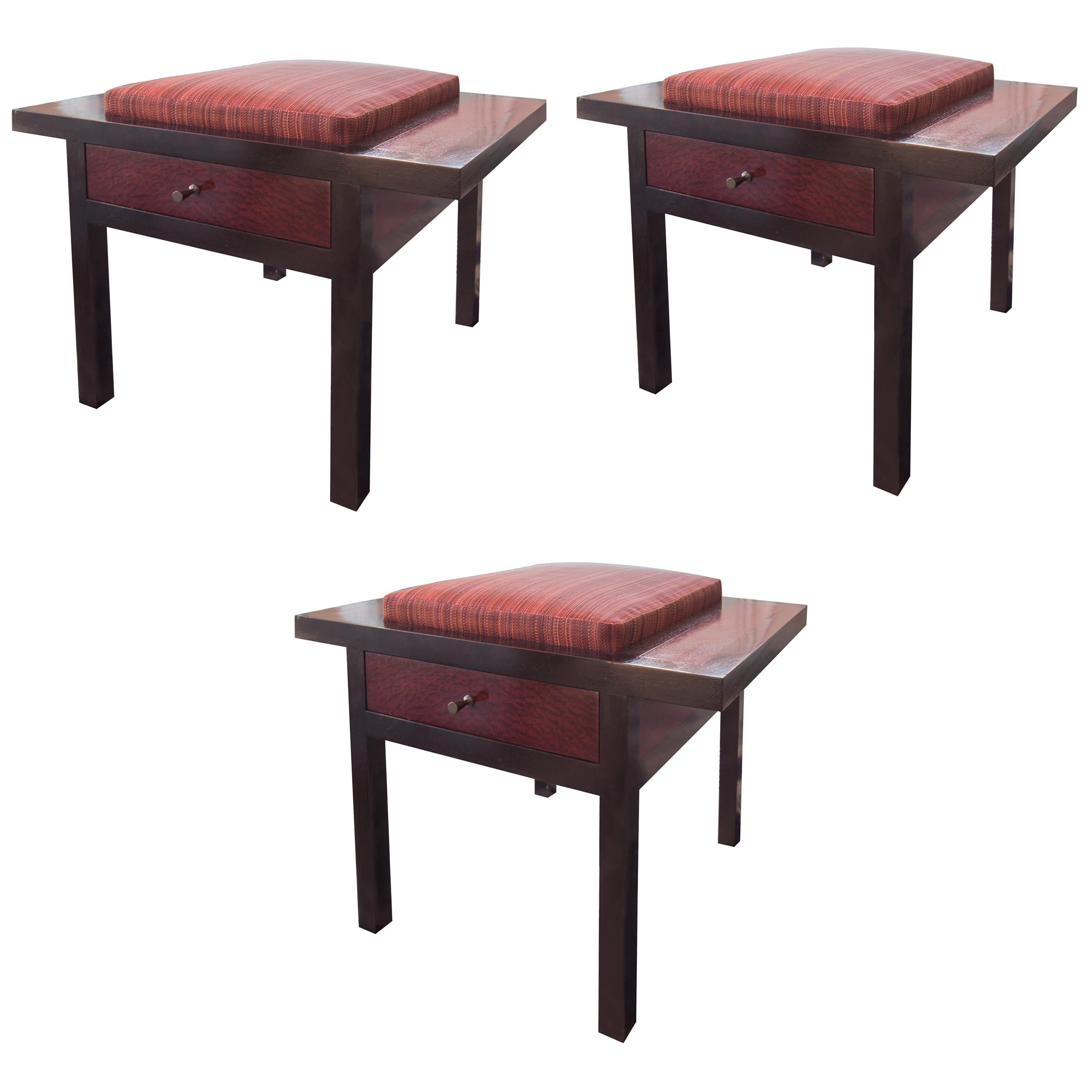 Holly Hunt African Mahogany Upholstered Storage Stool For Sale