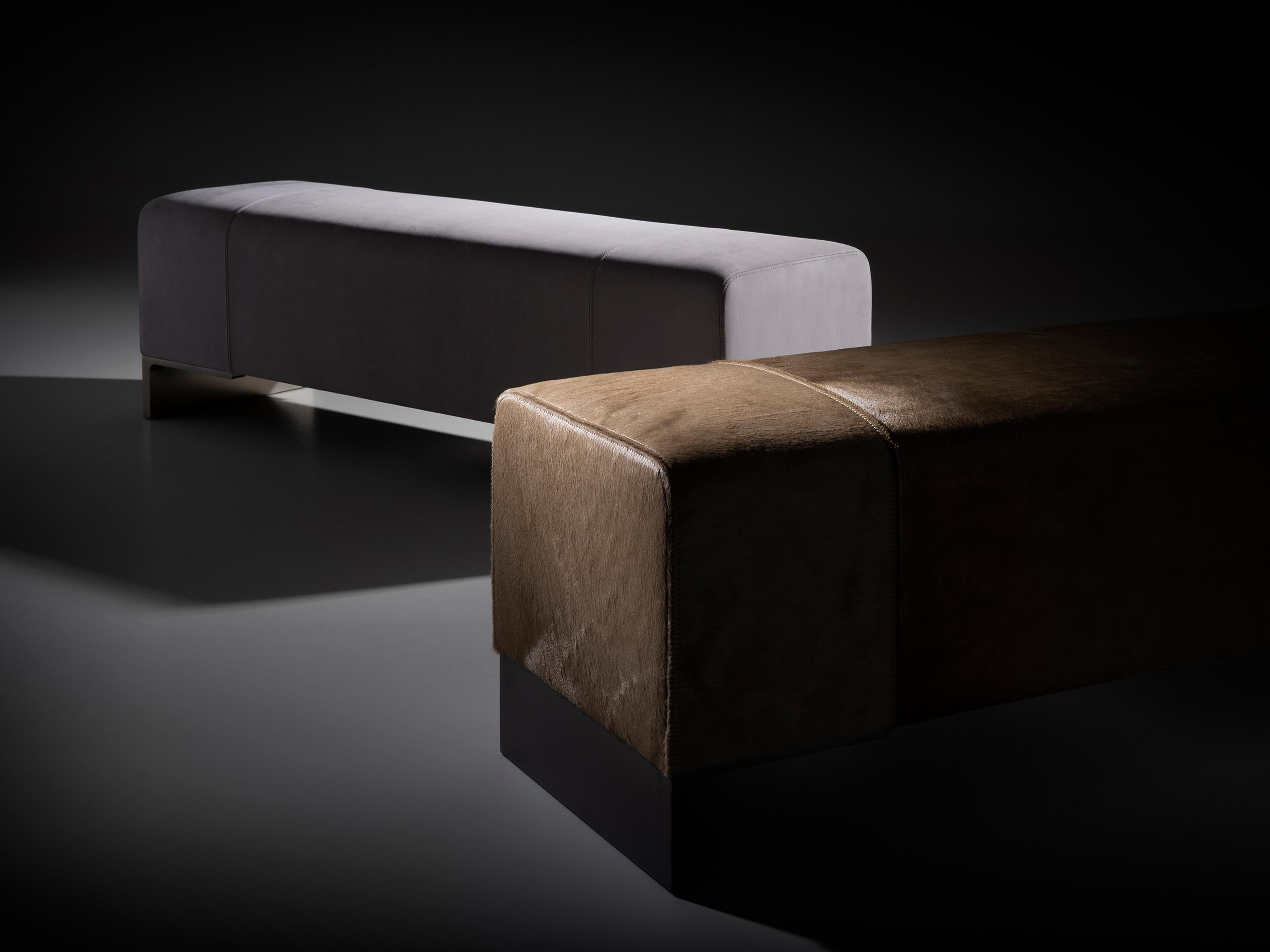 Modern HOLLY HUNT Arakan Bench in Linden Bronze Finish with Leather Upholstery