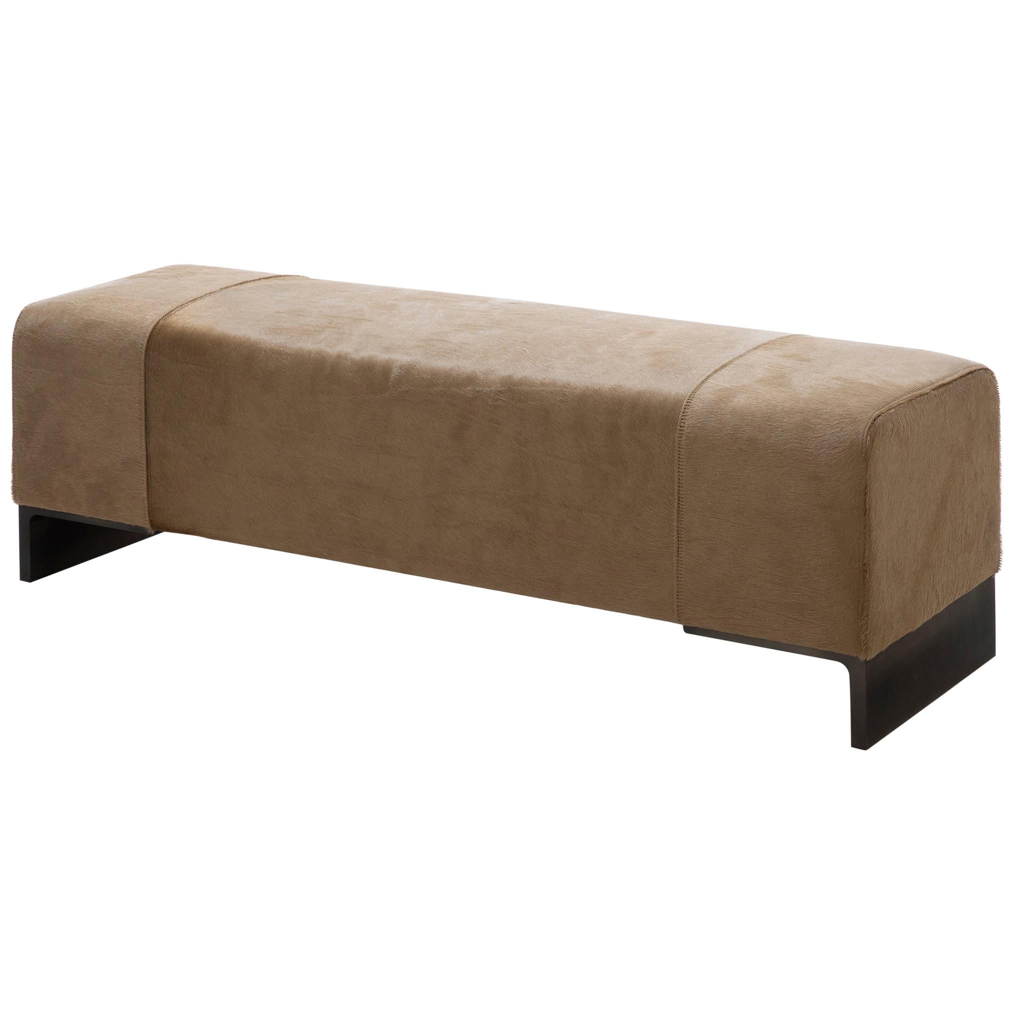 HOLLY HUNT Arakan Bench in Linden Bronze Finish with Leather Upholstery