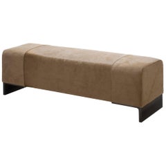 HOLLY HUNT Arakan Bench in Linden Bronze Finish with Leather Upholstery