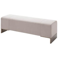 HOLLY HUNT Arakan Bench in Metal Silver Smoke Finish with Leather Upholstery