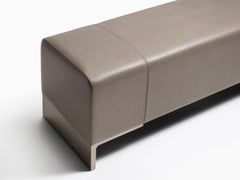 HOLLY HUNT Arakan Bench in Silver Smoke and Terra Leather