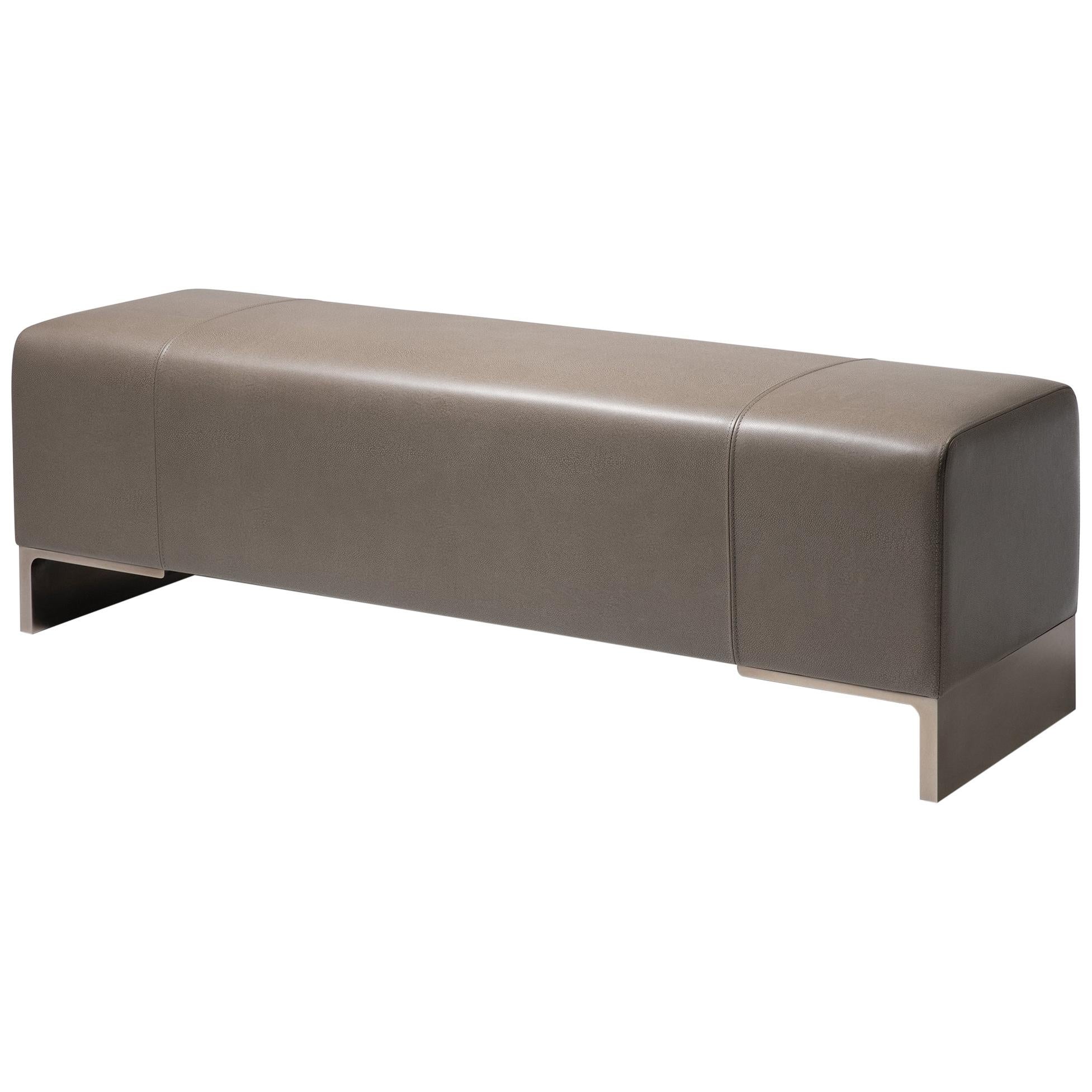 HOLLY HUNT Arakan Bench in Silver Smoke and Terra Leather