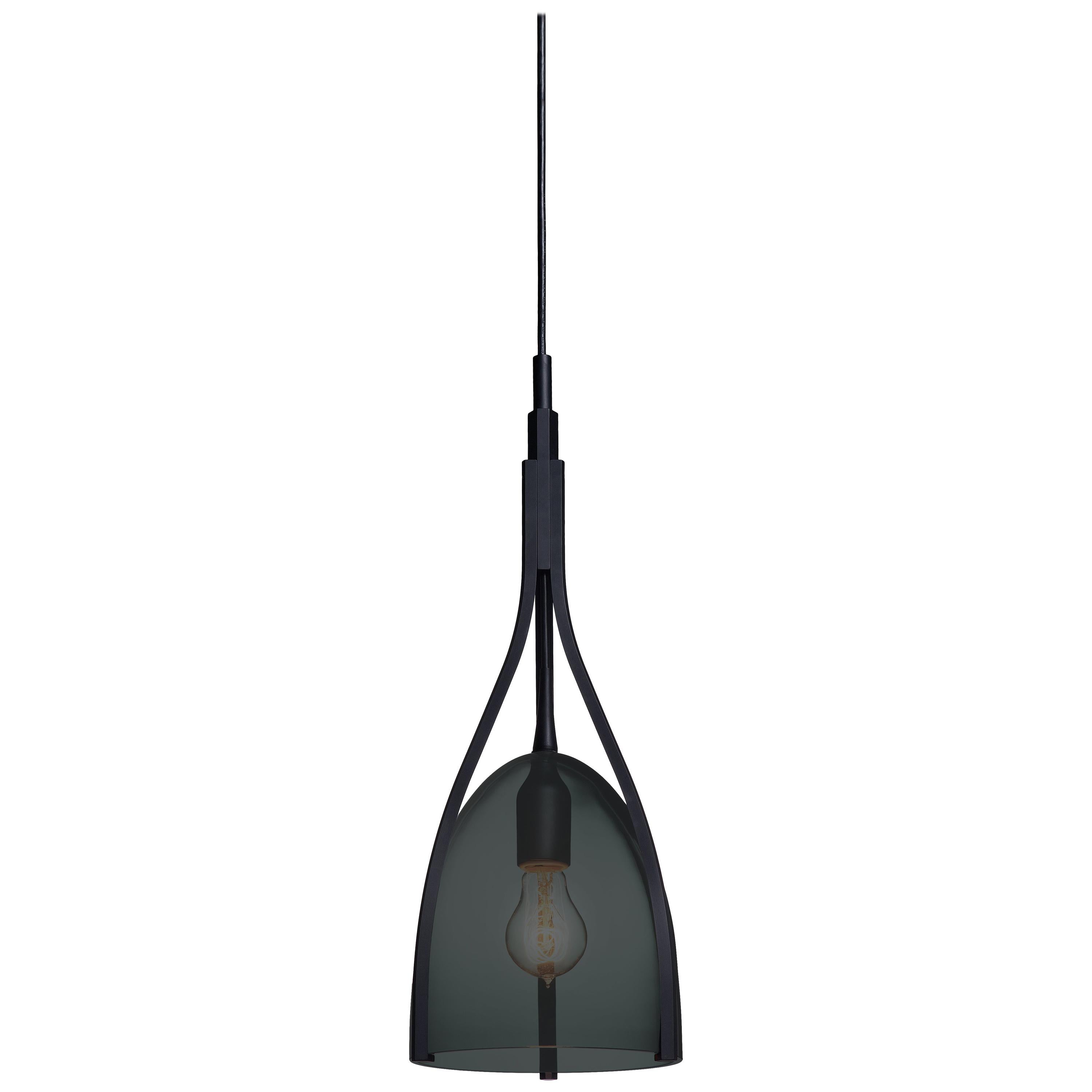HOLLY HUNT Black Cat Pendant in Anodized Aluminum Frame and Glass Shade