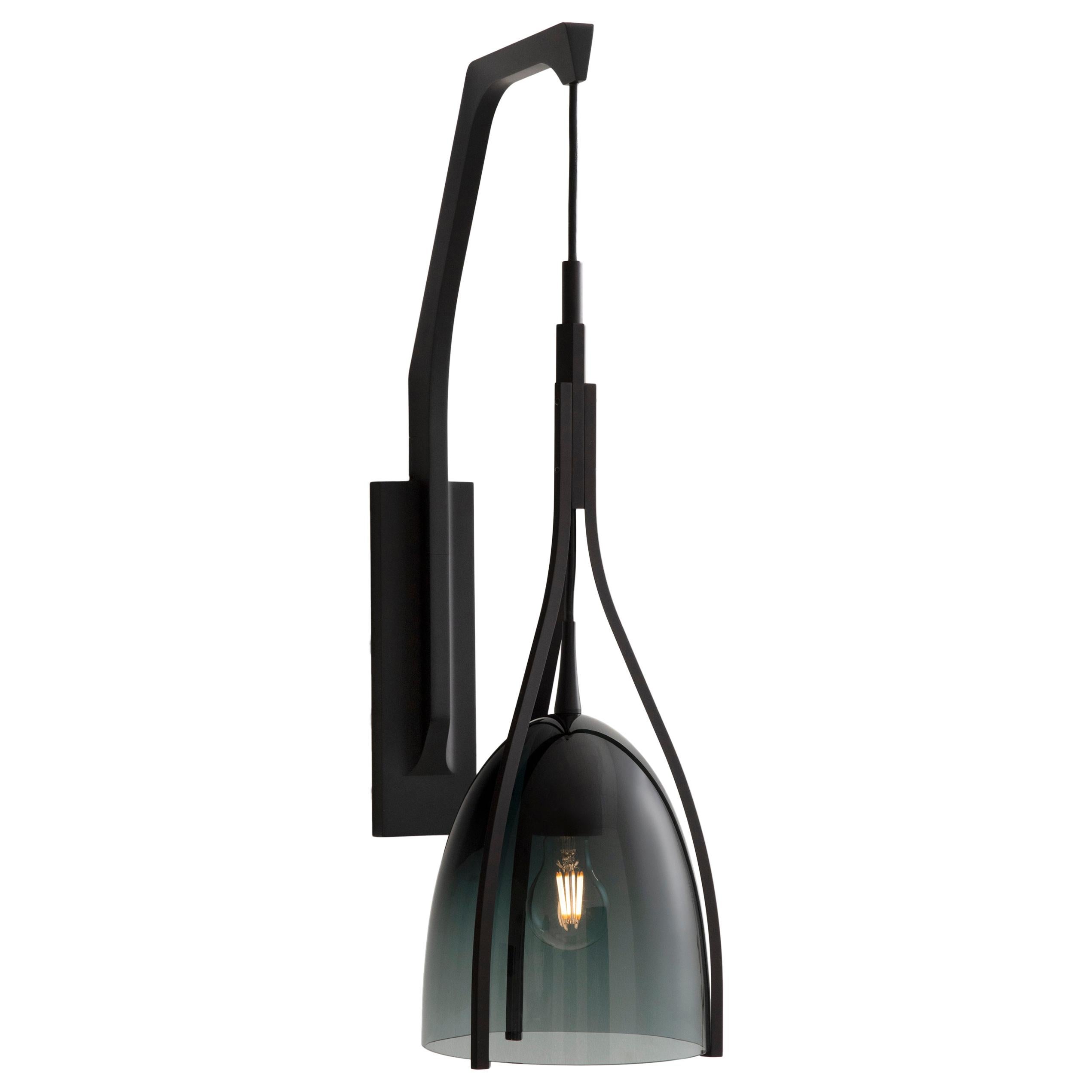 HOLLY HUNT Black Cat Wall Sconce in Anodized Aluminum Frame and Glass Shade