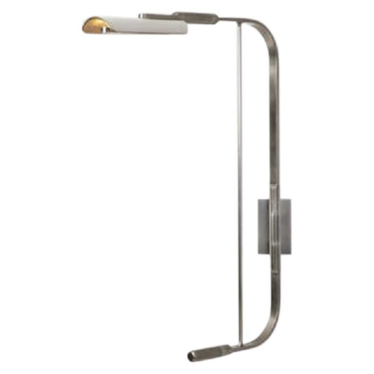 HOLLY HUNT Bowyer LED Sconce in Lightly Aged Nickel & Stingray Leather Shade For Sale