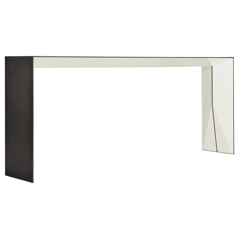 HOLLY HUNT Brimstone console table in steel with Lacquer Blanc finish, new