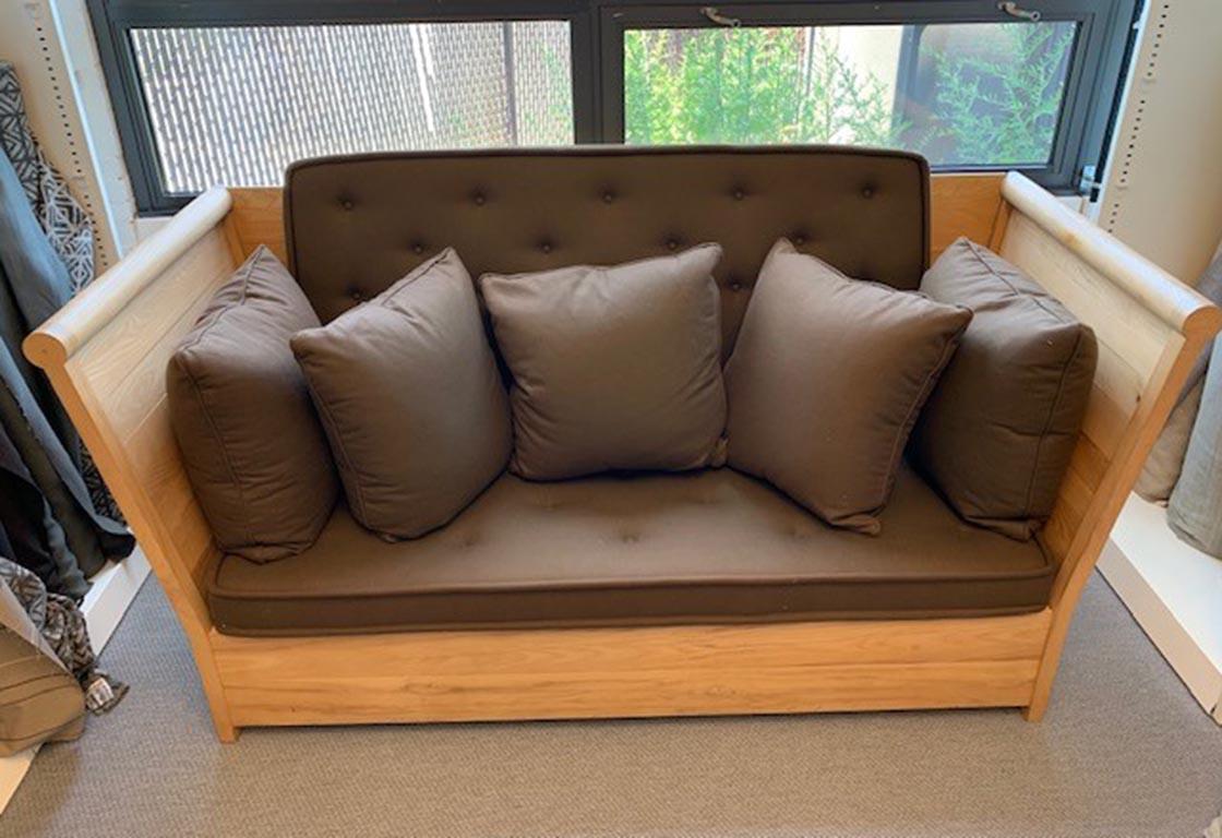 American HOLLY HUNT CA Oak Wood Sofa & Brown Wool Upholstery by Christian Astuguevieille