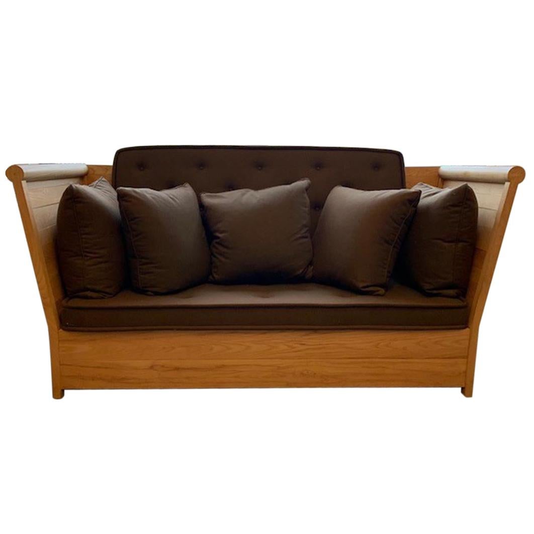 HOLLY HUNT CA Oak Wood Sofa & Brown Wool Upholstery by Christian Astuguevieille