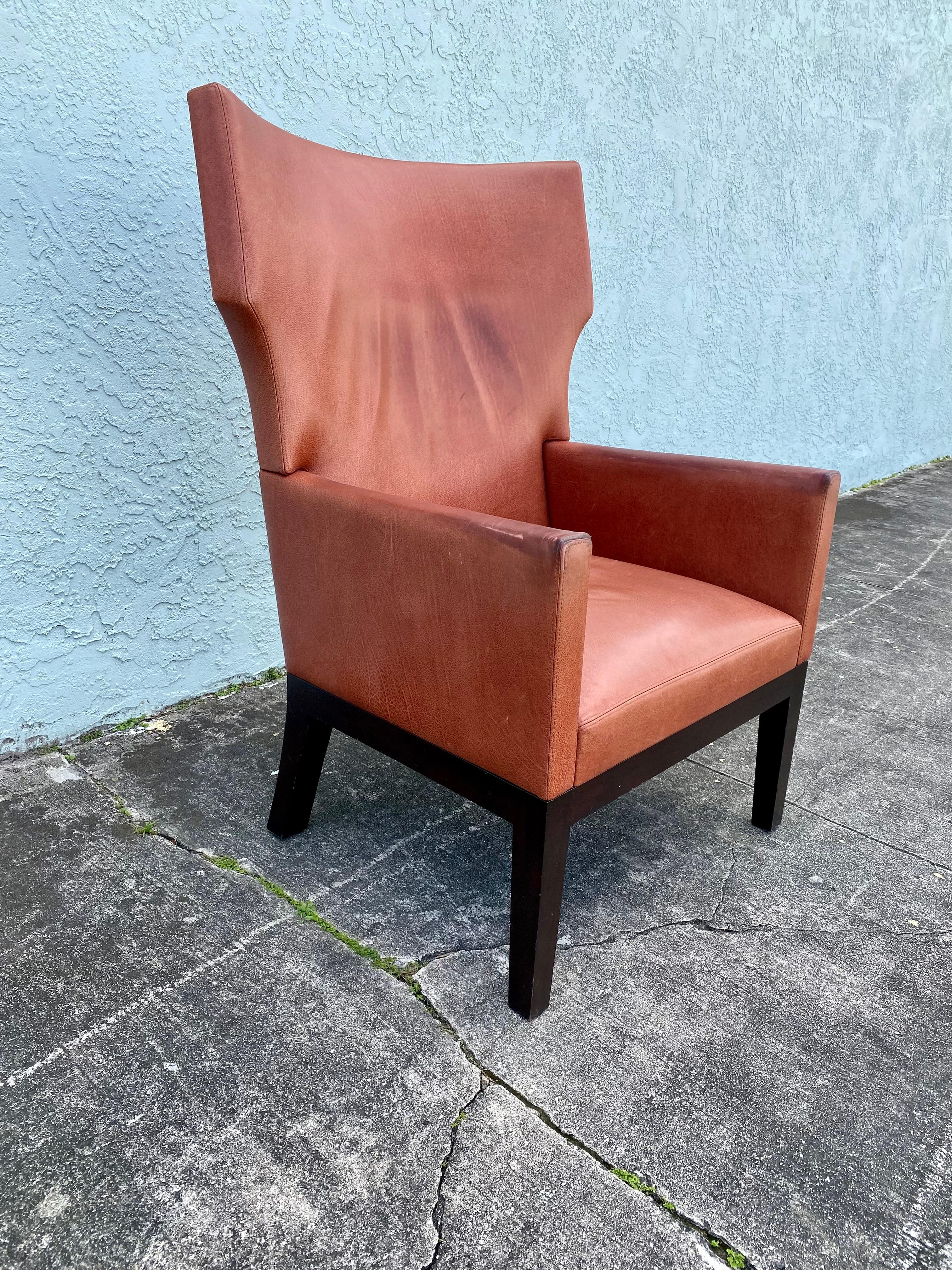 Leather Holly Hunt Christian Liaigre Orange Barbuda Lounge Chair For Sale