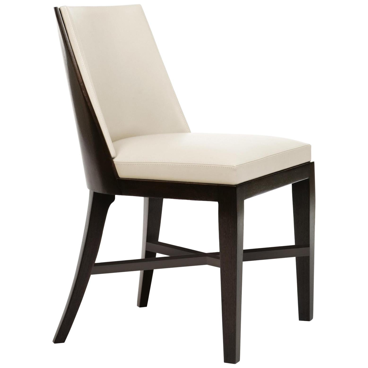 HOLLY HUNT Crescent Dining Chair in Walnut Cinder Frame with Cream Leather Seat
