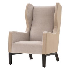 HOLLY HUNT Darder Wingback Chair with Walnut Legs and Beige Upholstery